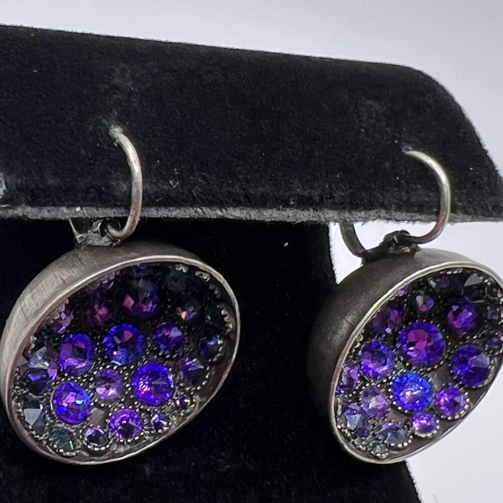Vintage KONPLOTT Concave Purple Crystal Earrings - Picture 4 of 8
